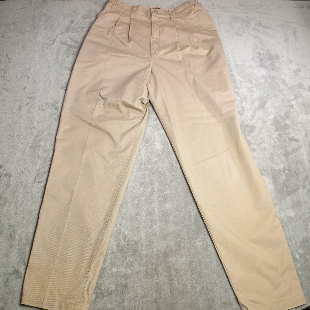 Lee Womens 14L 14 Long Khaki Pleated Straight Stretch Trousers Pants Old Money